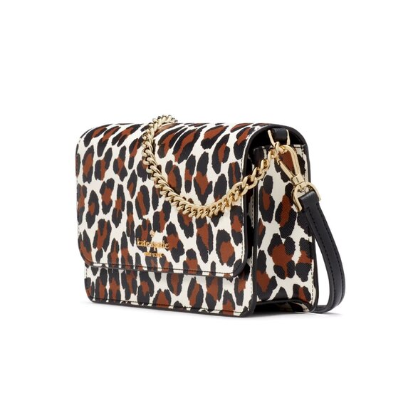 New Kate Spade Madison Spotted Leopard Willow Small Flap Crossbody Cream Multi - Picture 3 of 4